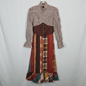 Vintage 1970s Faux Patchwork Cottagecore Dress